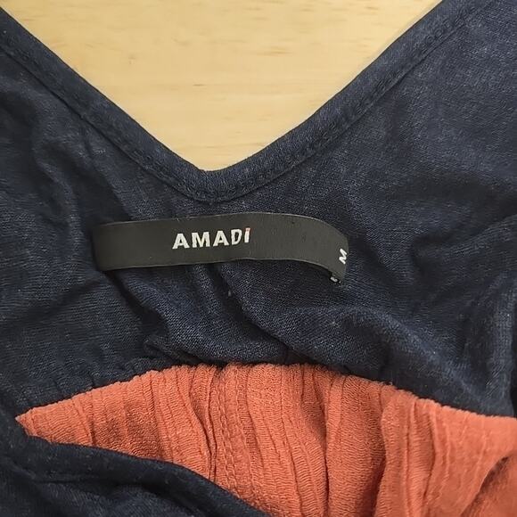 Anthropologie Amadi Cross Wrap Dress Navy & Coral Colorblock Dress Size Medium - Picture 3 of 10